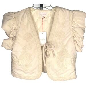 Entro Ruffle Vest Top Tie Front embroidered Floral cropped Ruffle sleeves size S